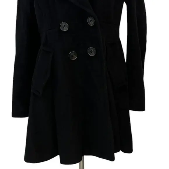 BCBGeneration Classic Black Wool Blend Winter Pea Coat SZ LARGE - Picture 7 of 14
